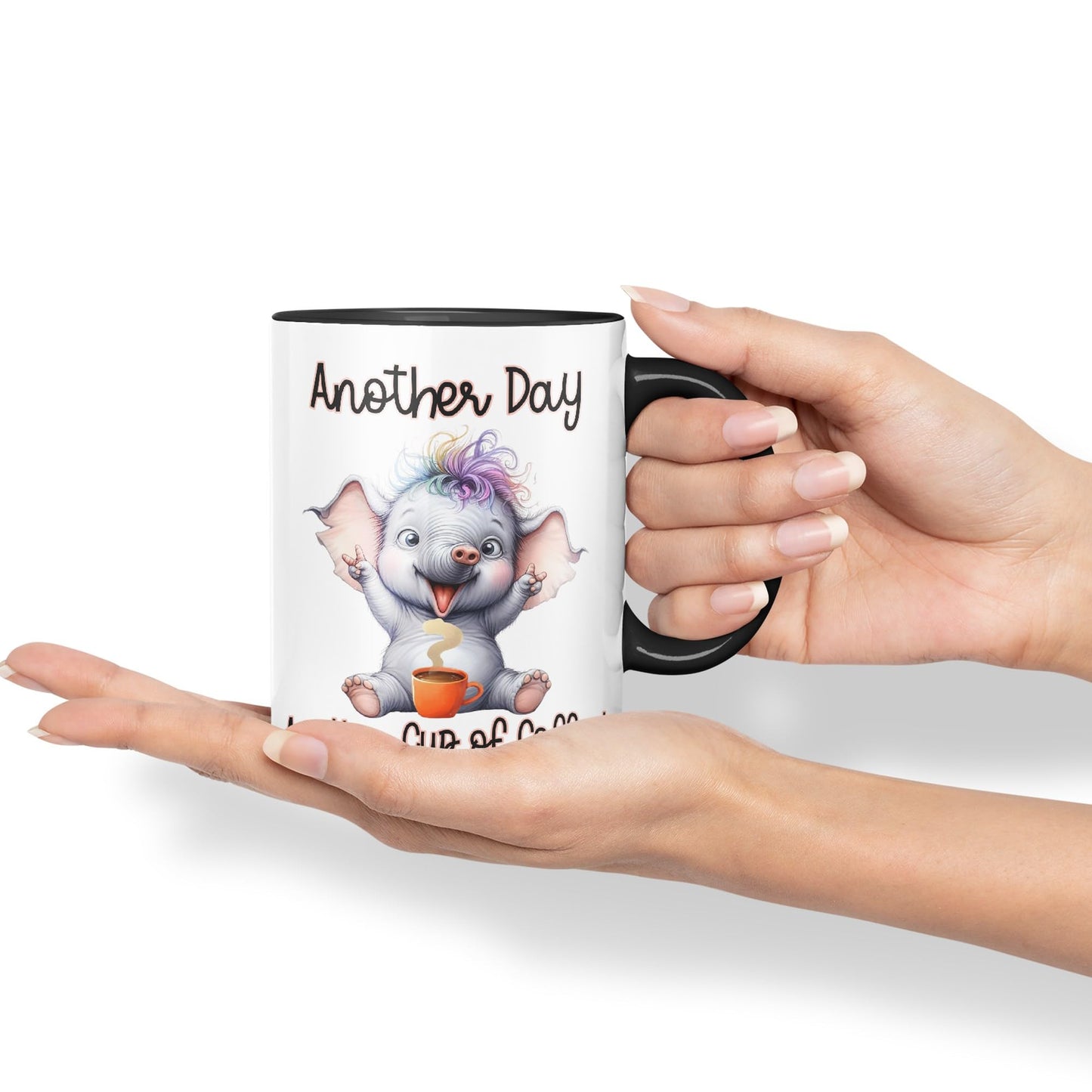 Another Day, Another Cup of Coffee Elephant cat Joke sarkasm Sarcastic Ceramic Coloured Mug Cup for Tea Coffee Hot Brew 330ml 11Oz Gift