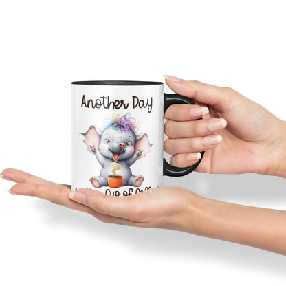 Another Day, Another Cup of Coffee Elephant cat Joke sarkasm Sarcastic Ceramic Coloured Mug Cup for Tea Coffee Hot Brew 330ml 11Oz Gift