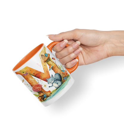Letter M mug, Animals Alphabet Letter M Monogram animal for kids Ceramic Coloured Mug Cup for Tea Coffee Hot brew 330ml 11Oz Gift