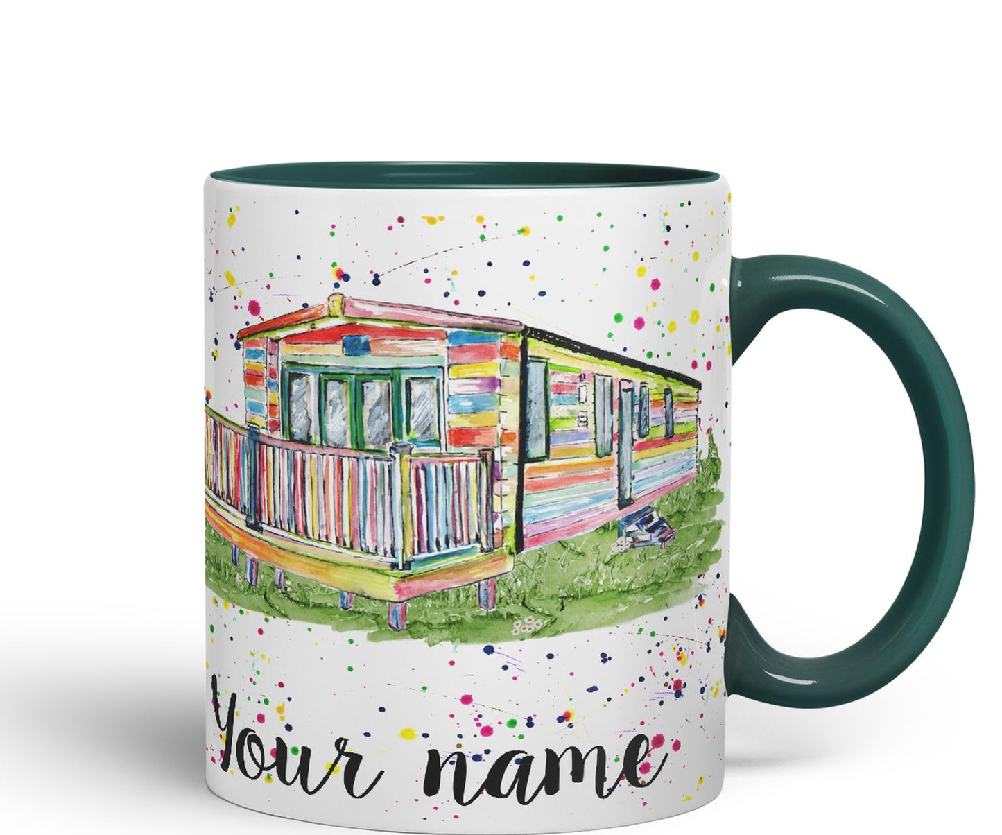 Vixar Personalised with Your Text Watercolour Caravan Static Holiday Homert Coloured Ceramic Mug Cup Gift 330ml 11oz Custom Work Office Tea Coffee