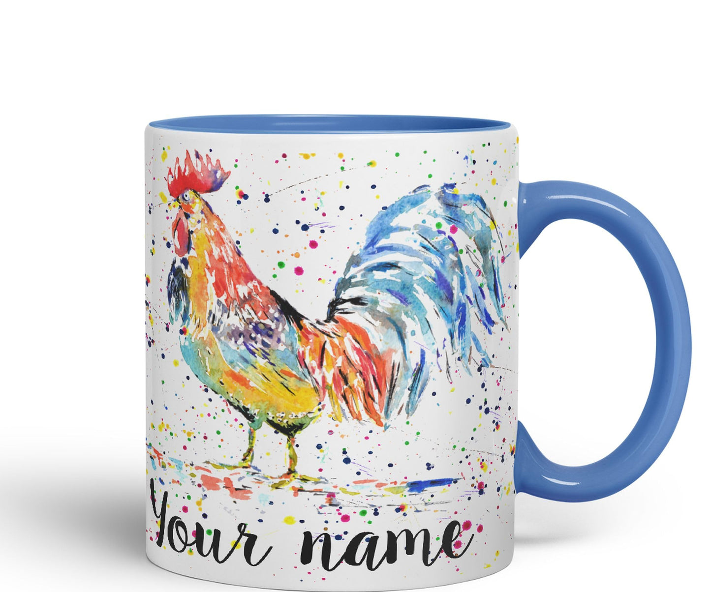 Vixar Personalised with Your Text Cockerel Chicken Hen Farm Watercolour Art Coloured Ceramic Mug Cup Gift 330ml 11oz Custom Work Office Tea Coffee