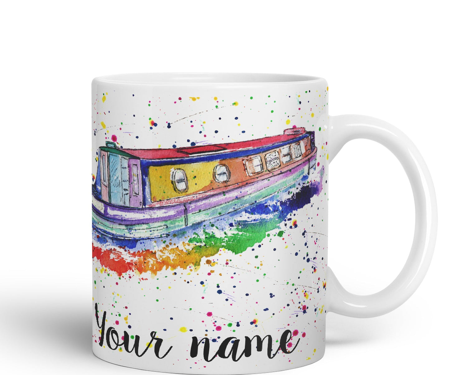 Vixar Personalised with Your Text Narrowboat Canal Boat Watercolour Art Coloured Ceramic Mug Cup Gift 330ml 11oz Custom Work Office Tea Coffee