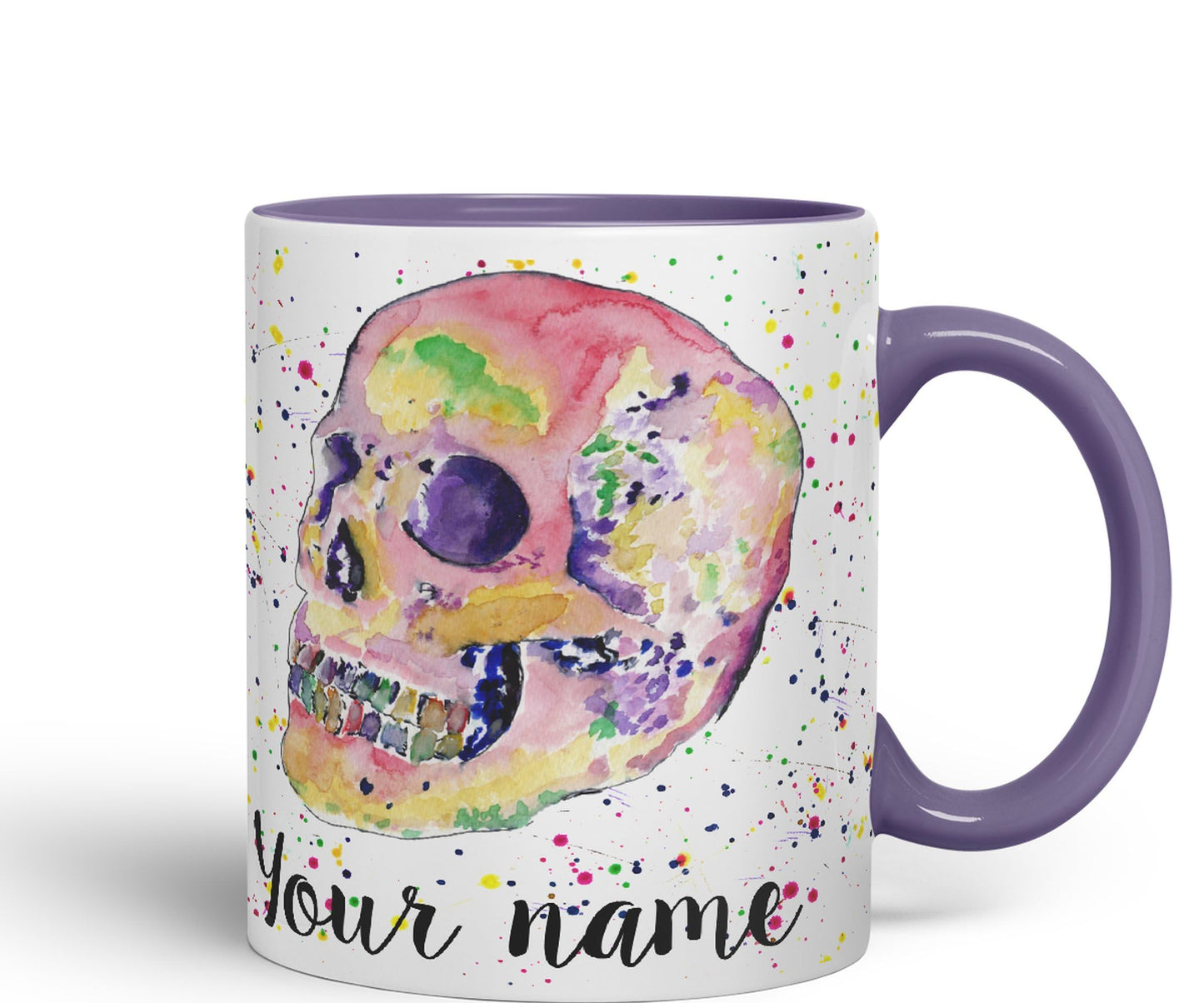 Vixar Personalised with Your Text Skull Watercolour Art Coloured Ceramic Mug Cup Gift 330ml 11oz Custom Work Office Tea Coffee (O2)