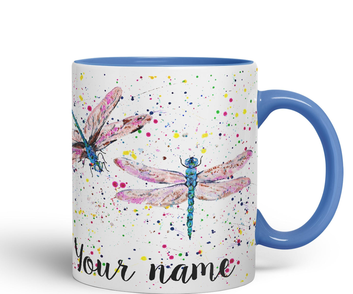 Vixar Personalised with Your Text Dragonflies Dragonfly Insect Animals Watercolour Art Coloured Ceramic Mug Cup Gift 330ml 11oz Custom Work Office Tea Coffee