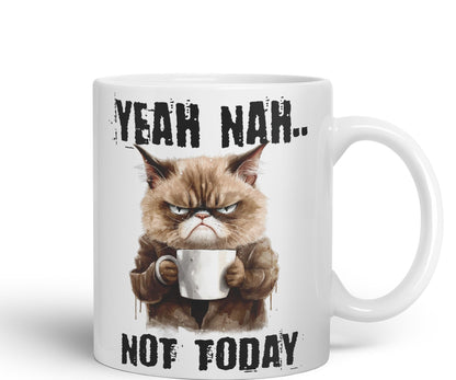 Yeah Nah.. Not Today, Cat Gift Sarcastic Joke Ceramic Coloured Mug Cup for Tea Coffee Hot Brew 330ml 11Oz