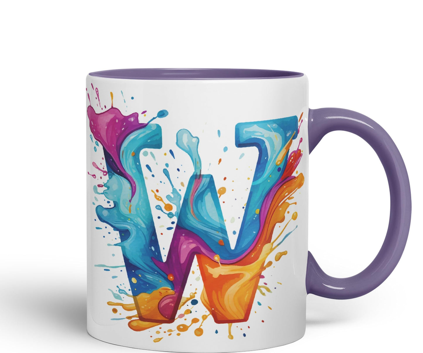 Letter W mug, Alphabet Letter W Monogram watercolour Ceramic Coloured Mug Cup for Tea Coffee Hot brew 330ml 11Oz Gift