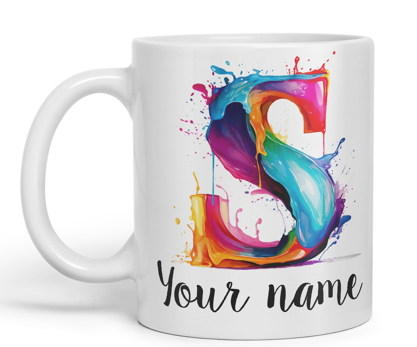 Personalised Letter S mug, Alphabet cusomized custom Letter S Monogram watercolour Ceramic Coloured Mug Cup for Tea Coffee Hot brew 330ml 11Oz Gift