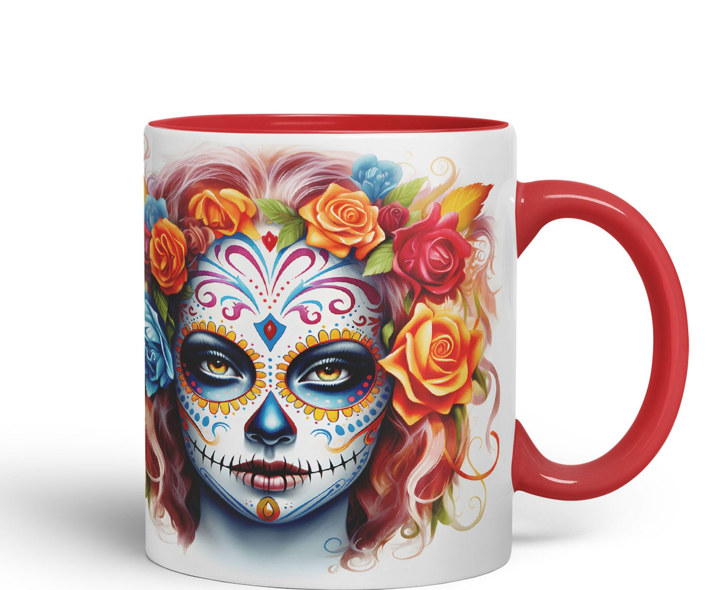 Sugar Skull and Roses Ceramic Coloured Mug Cup for Tea Coffee Hot Brew 330ml 11Oz Gift sk3