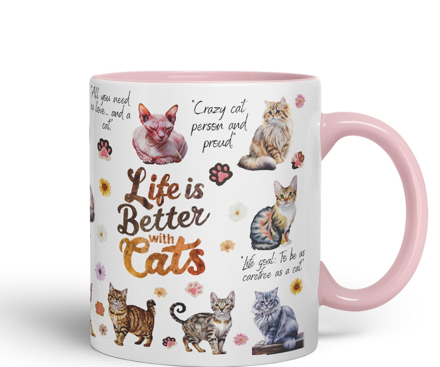 Life is better with Cats joke pets kittten Ceramic Coloured Mug Cup for Tea Coffee Hot brew 330ml 11Oz Gift