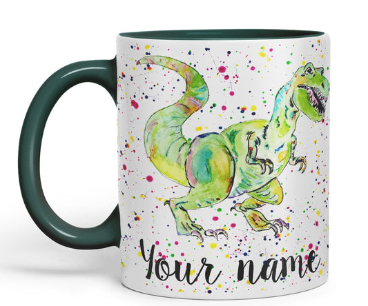 Vixar Personalised with Your Text Dinosaur Tyrannosaurus T-Rex Art Coloured Ceramic Mug Cup Gift 330ml 11oz Custom Work Office Tea Coffee