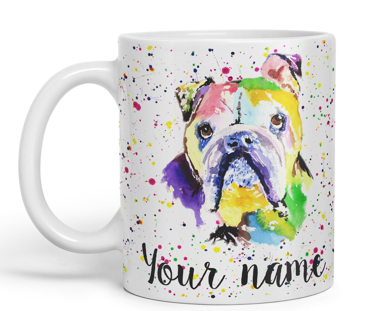 Vixar Personalised with Your Text Bully British Buldog Dog Pet Animal Watercolour Art Coloured Ceramic Mug Cup Gift 330ml 11oz Custom Work Office Tea Coffee