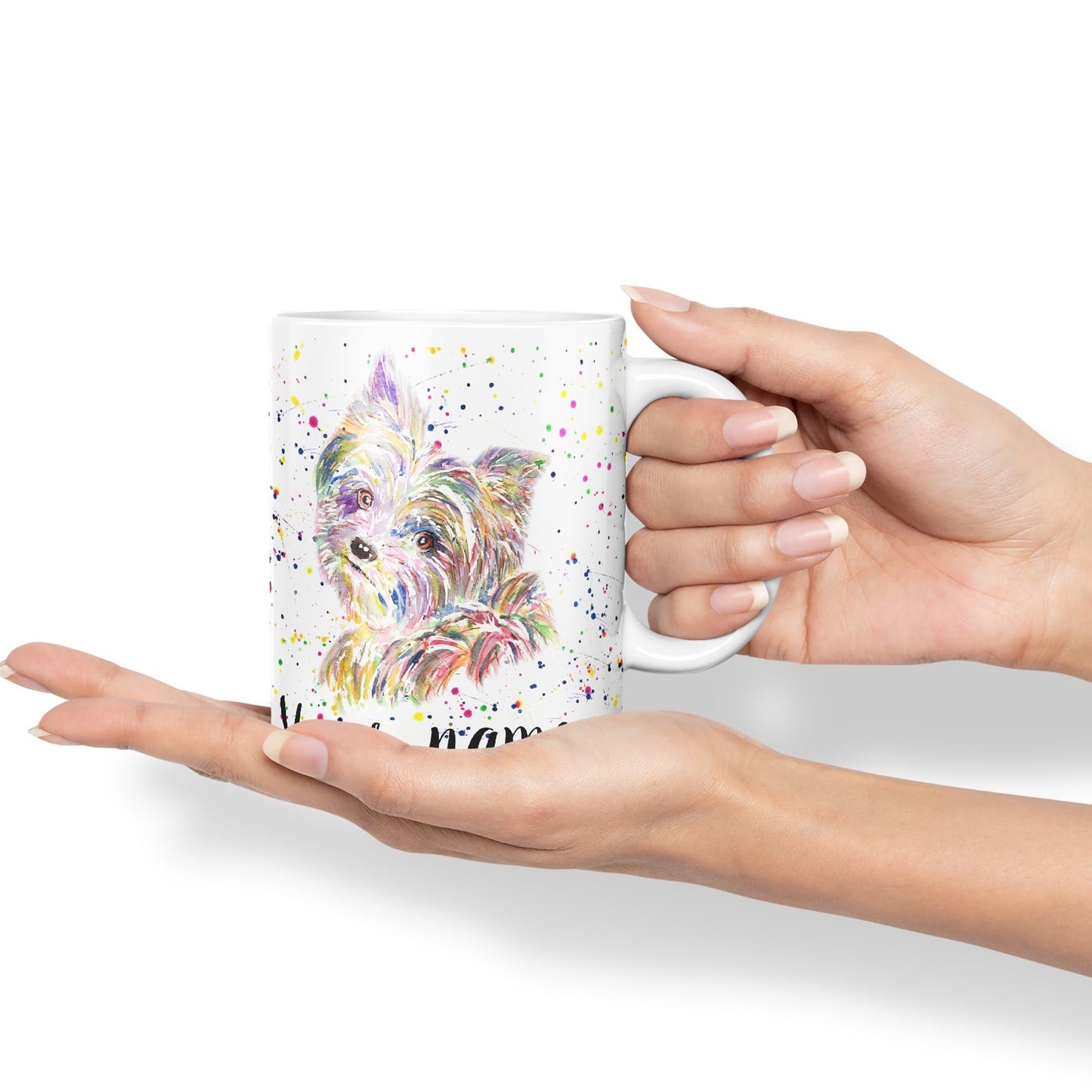 Vixar Personalised with Your Text Yorkshire Terrier Yorkie York Dog Pet Animals Watercolour Art Coloured Ceramic Mug Cup Gift 330ml 11oz Custom Work Office Tea Coffee (O2)