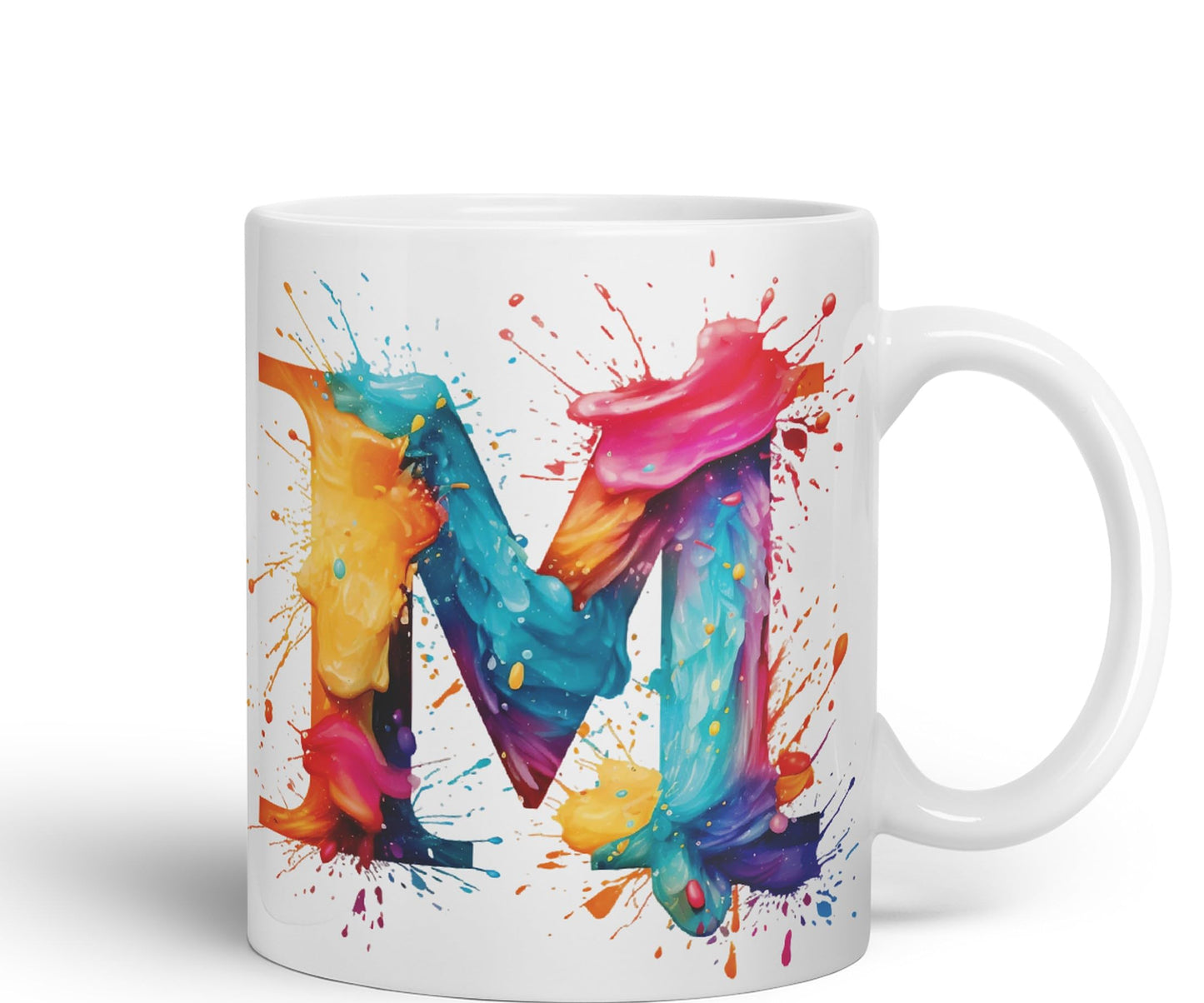 Letter M mug, Alphabet Letter M Monogram watercolour Ceramic Coloured Mug Cup for Tea Coffee Hot brew 330ml 11Oz Gift