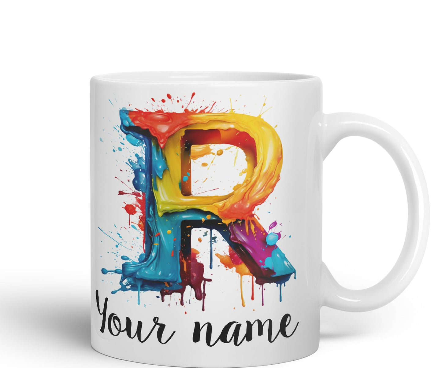 Personalised Letter R mug, Alphabet cusomized custom Letter R Monogram watercolour Ceramic Coloured Mug Cup for Tea Coffee Hot brew 330ml 11Oz Gift