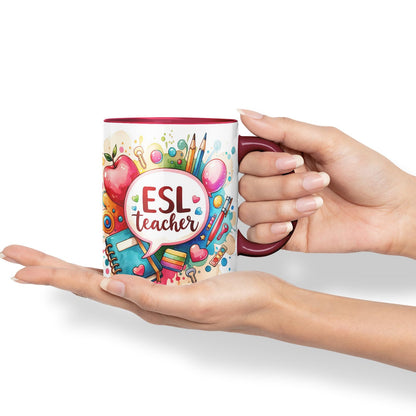 Vixar ESL Teacher Mug Thank You, End of School Gift Ceramic Coloured Mug Cup for Tea Coffee Hot Brew 330ml 11Oz Gift