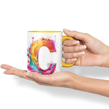 Letter C mug, Alphabet Letter C Monogram watercolour Ceramic Coloured Mug Cup for Tea Coffee Hot brew 330ml 11Oz Gift