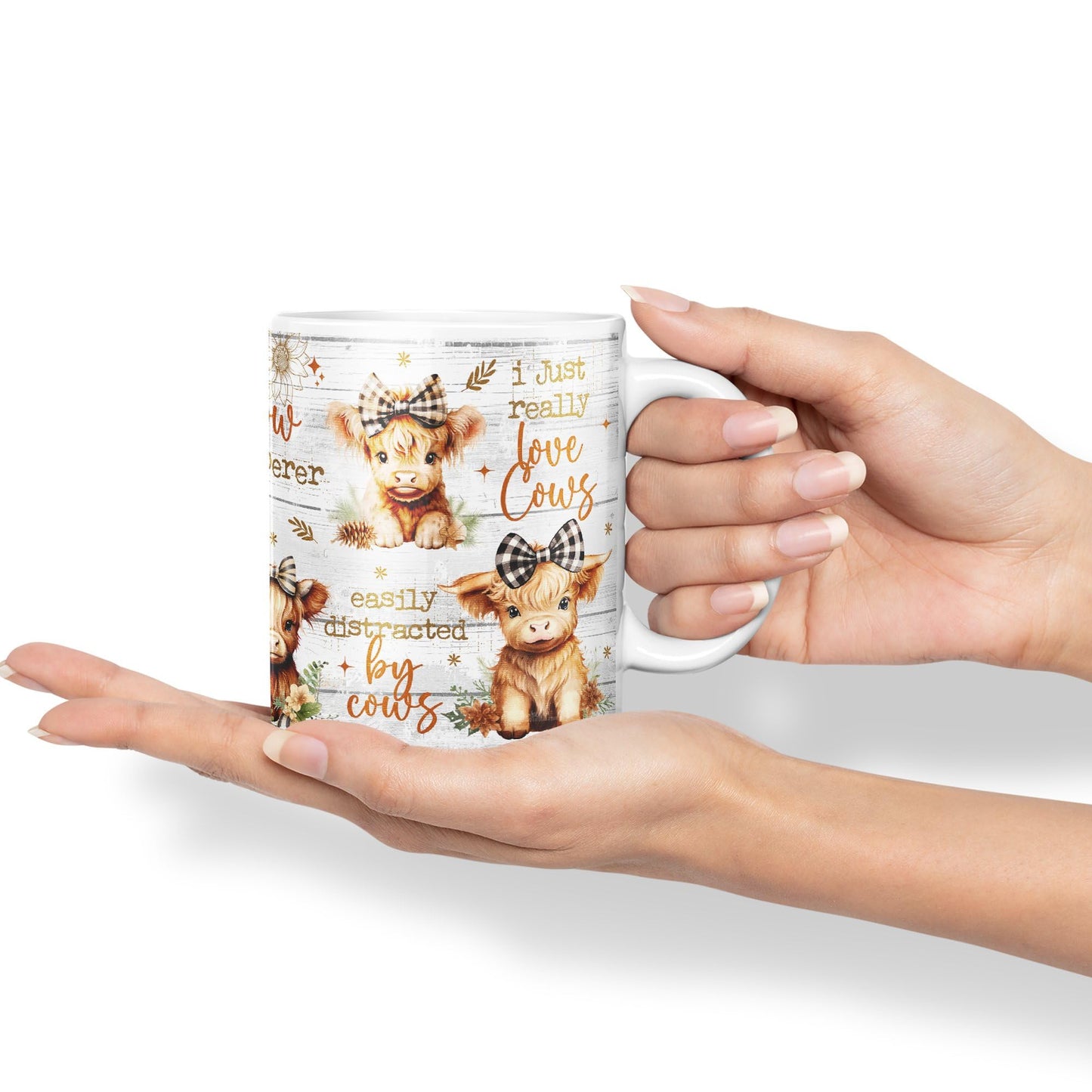 Easily Distracted by Baby Cow Whisperer I just Realy Love Cow Highland Scottish Farm Animals Ceramic Coloured Mug Cup for Tea Coffee Hot Brew 330ml 11Oz Gift