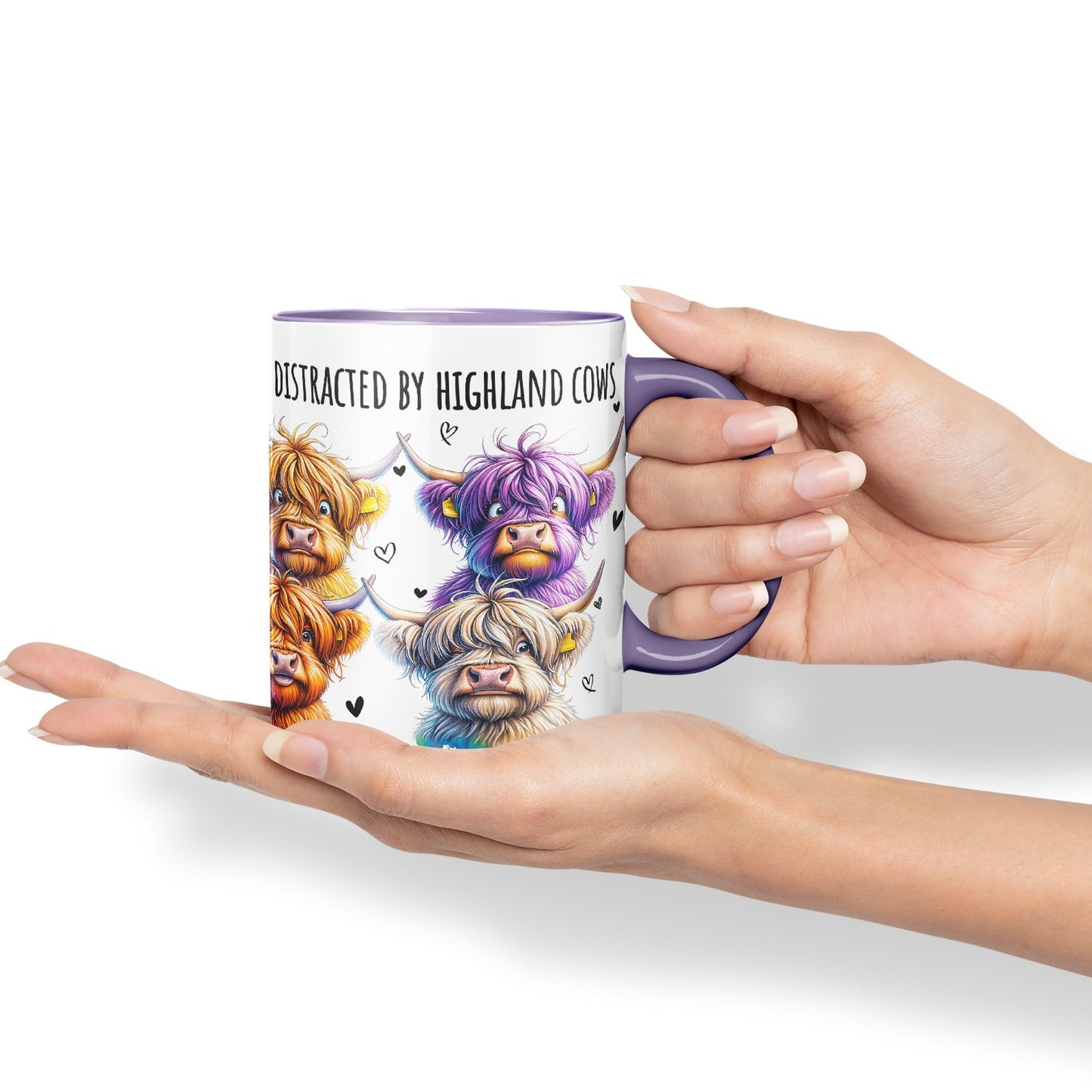 Easily Distracted by Highland Cows Scottish Farm Animals Ceramic Coloured Mug Cup for Tea Coffee Hot Brew 330ml 11Oz Gift