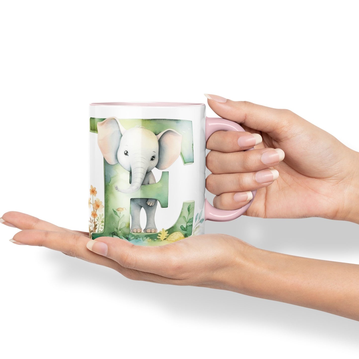 Letter E mug, Animals Alphabet Letter E Monogram animal for kids Ceramic Coloured Mug Cup for Tea Coffee Hot brew 330ml 11Oz Gift