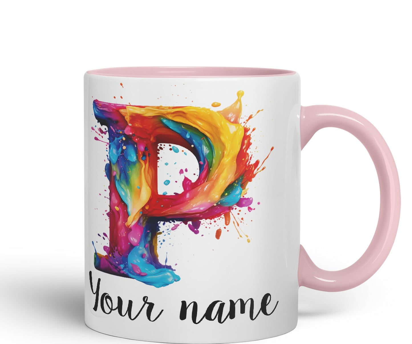 Personalised Letter P mug, Alphabet cusomized custom Letter P Monogram watercolour Ceramic Coloured Mug Cup for Tea Coffee Hot brew 330ml 11Oz Gift