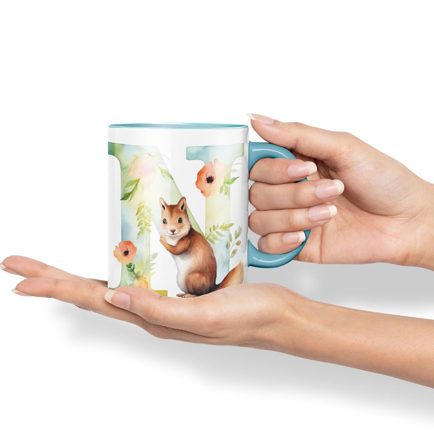 Letter N mug, Animals Alphabet Letter N Monogram animal for kids Ceramic Coloured Mug Cup for Tea Coffee Hot brew 330ml 11Oz Gift