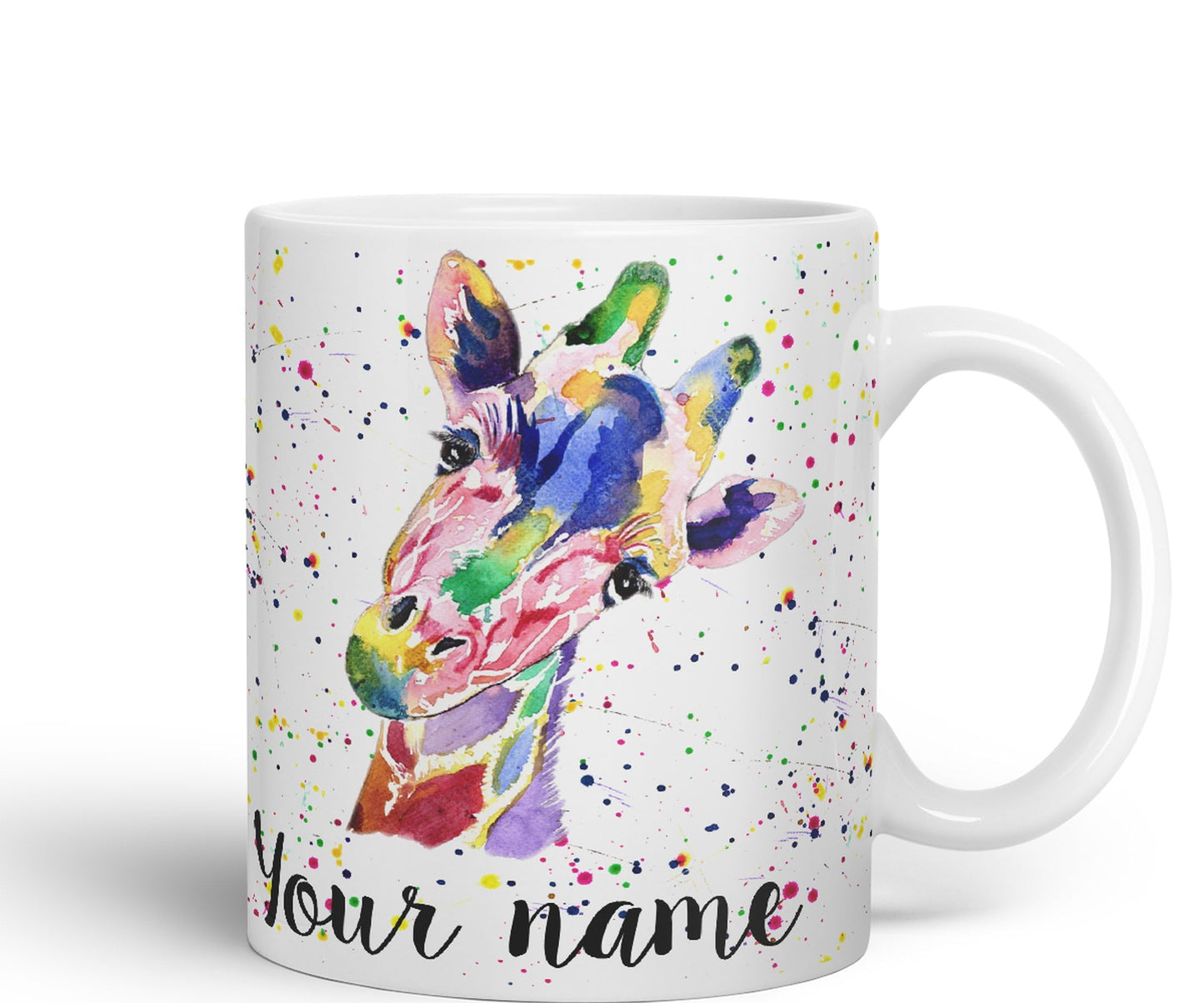 Vixar Personalised with Your Text Giraffe Safari Wildlife Animals Watercolour Art Coloured Ceramic Mug Cup Gift 330ml 11oz Custom Work Office Tea Coffee