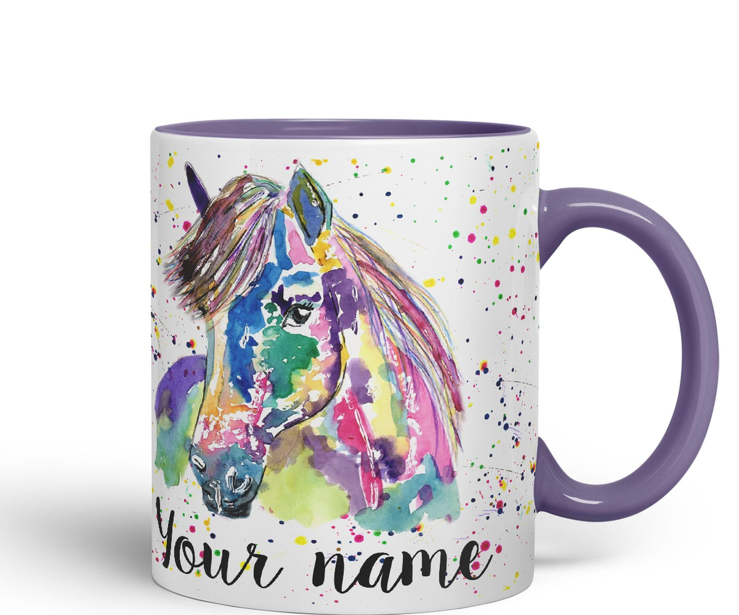 Vixar Personalised with Your Text Pony Small Horse Farm Animals Watercolour Art Coloured Ceramic Mug Cup Gift 330ml 11oz Custom Work Office Tea Coffee (O1)