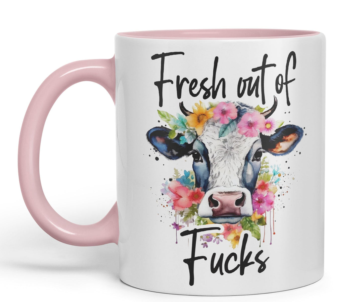 Fresh Out of Fu Cow Joke sarkasm Sarcastic Ceramic Coloured Mug Cup for Tea Coffee Hot Brew 330ml 11Oz Gift