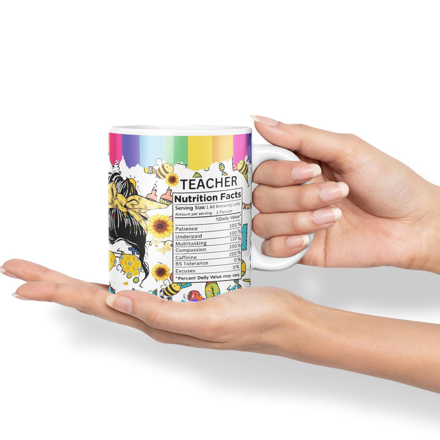Vixar Teacher Nutrition Facts #teacherlife Mug Thank You, End of School Gift Ceramic Coloured Mug Cup for Tea Coffee Hot Brew 330ml 11Oz Gift TF2