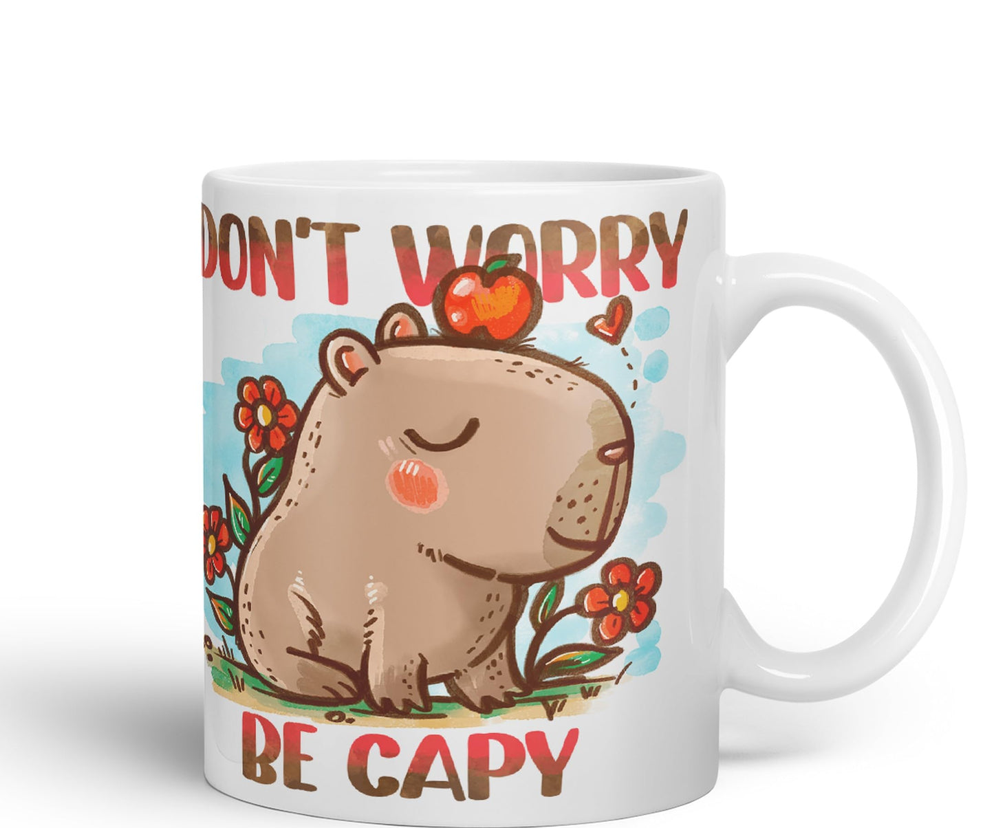 Vixar Capybara Don't Worry Be Capy Kawaii Joke Coloured Ceramic Mug Cup Gift 330ml 11oz Work Office Tea Coffee