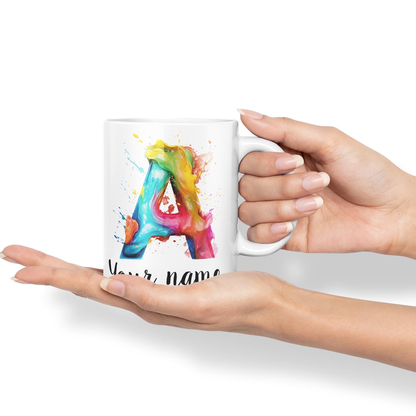 Personalised Letter A mug, Alphabet cusomized custom your Letter A Monogram watercolour Ceramic Coloured Mug Cup for Tea Coffee Hot brew 330ml 11Oz Gift