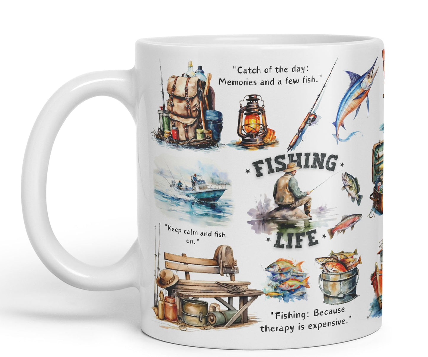 Fishing Life fish hobby Ceramic Coloured Mug Cup for Tea Coffee Hot brew 330ml 11Oz Gift