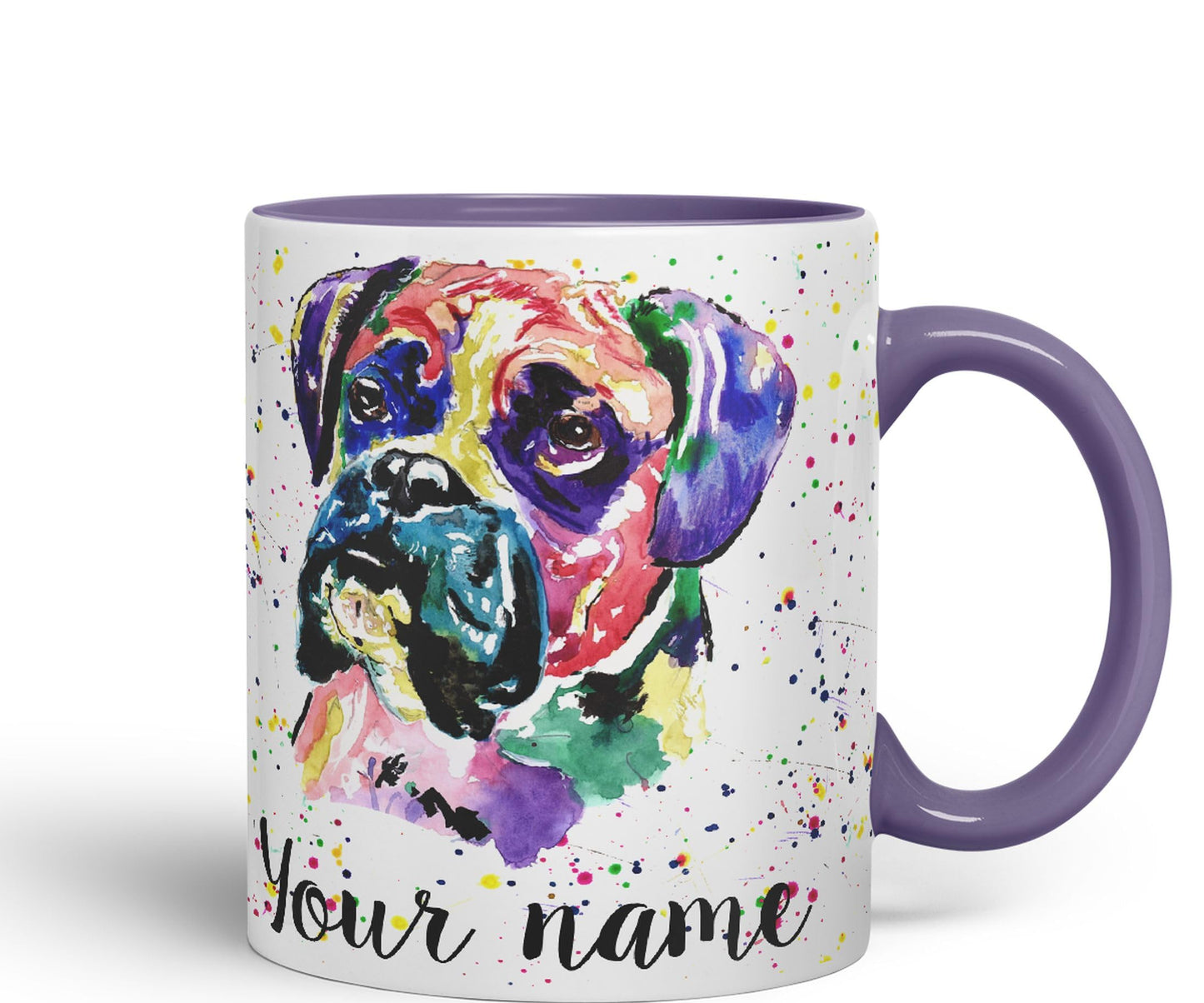 Vixar Personalised with Your Text Boxer Bully Dog Pet Animals Watercolour Art Coloured Ceramic Mug Cup Gift 330ml 11oz Custom Work Office Tea Coffe