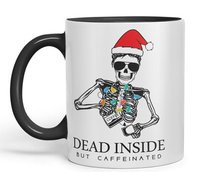 Dead Inside but Coffeinated Christmas Skull Sarcastic Joke Ceramic Coloured Mug Cup for Tea Coffee Hot Brew 330ml 11Oz