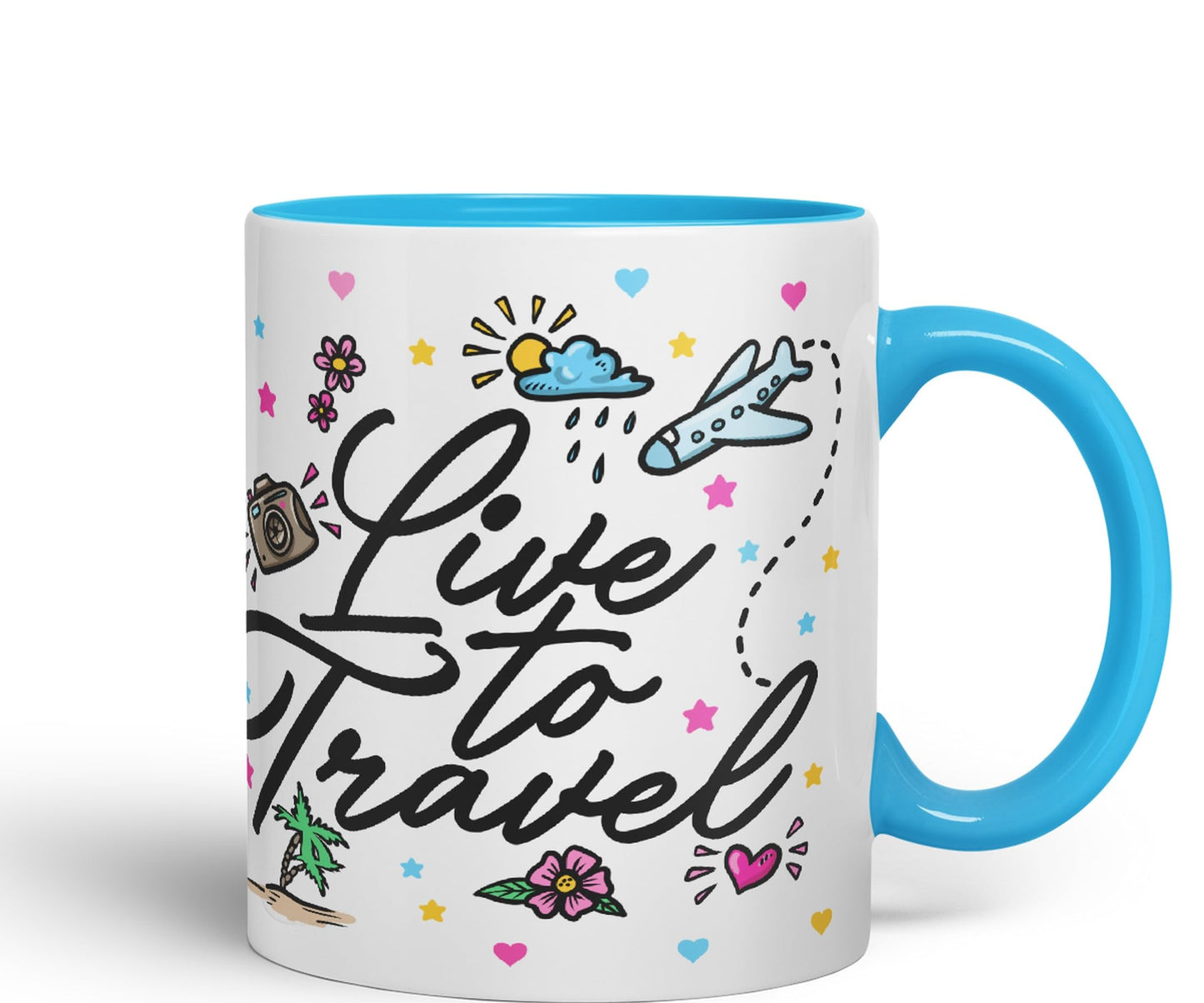 Vixar I Love Travel Live to Travel Coloured Ceramic Mug Cup Gift 330ml 11oz Work Office Tea Coffee Gift Traveler