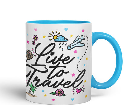 Vixar I Love Travel Live to Travel Coloured Ceramic Mug Cup Gift 330ml 11oz Work Office Tea Coffee Gift Traveler