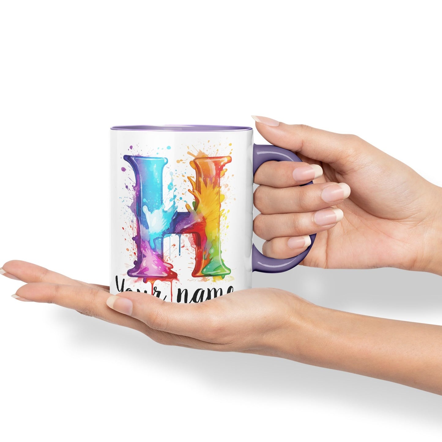 Personalised Letter H mug, Alphabet cusomized custom Letter H Monogram watercolour Ceramic Coloured Mug Cup for Tea Coffee Hot brew 330ml 11Oz Gift