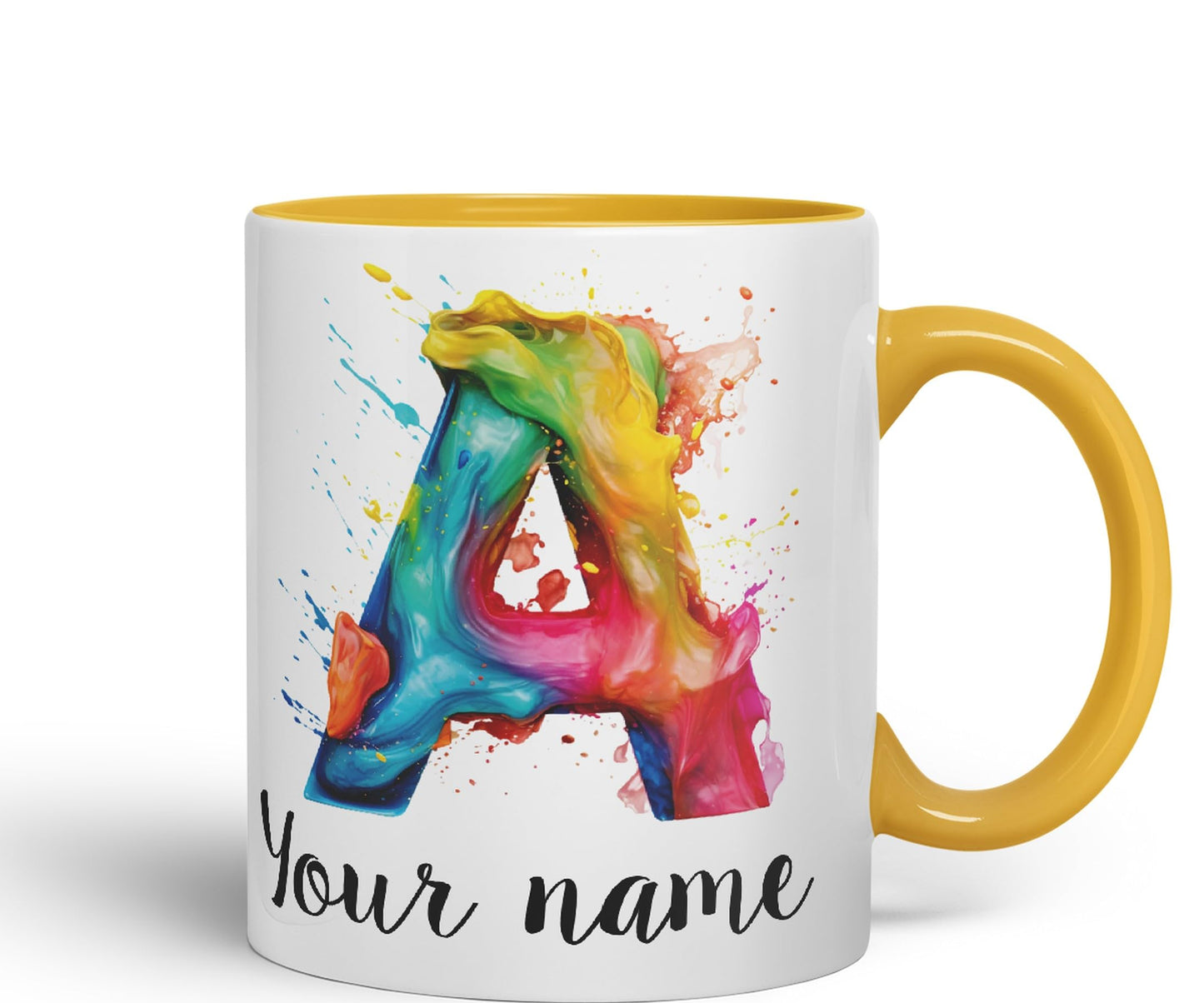 Personalised Letter A mug, Alphabet cusomized custom your Letter A Monogram watercolour Ceramic Coloured Mug Cup for Tea Coffee Hot brew 330ml 11Oz Gift