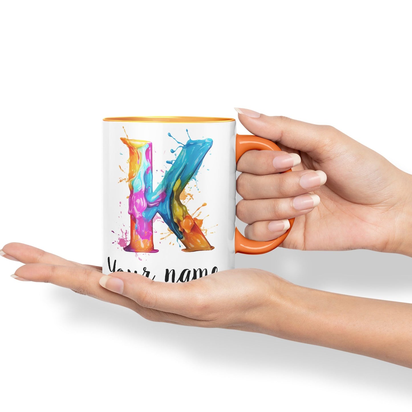 Personalised Letter K mug, Alphabet cusomized custom Letter K Monogram watercolour Ceramic Coloured Mug Cup for Tea Coffee Hot brew 330ml 11Oz Gift