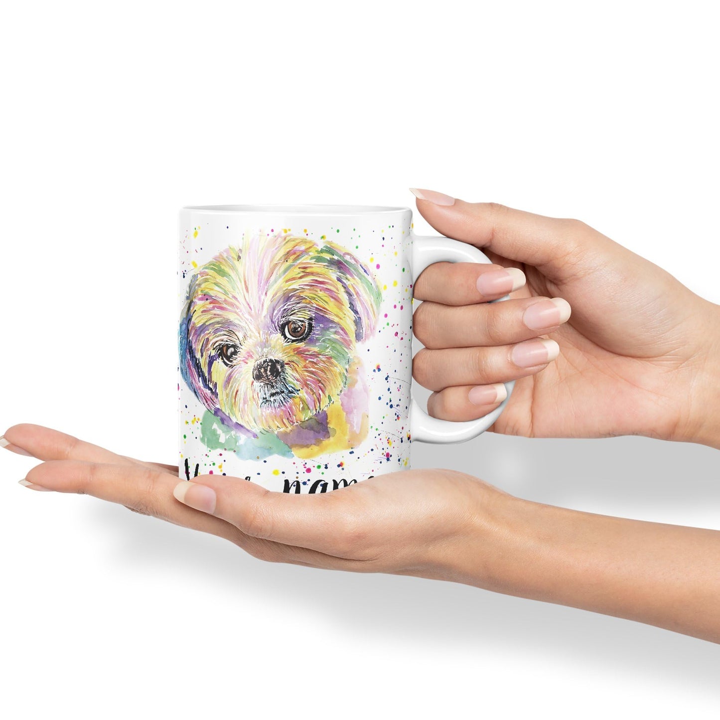 Vixar Personalised with Your Text Shih Tzu Dog Pet Animal Watercolour Art Coloured Ceramic Mug Cup Gift 330ml 11oz Custom Work Office Tea Coffee (O1)