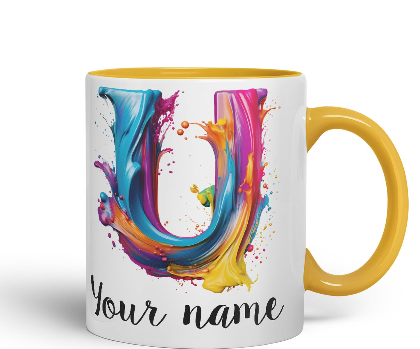 Personalised Letter U mug, Alphabet cusomized custom Letter U Monogram watercolour Ceramic Coloured Mug Cup for Tea Coffee Hot brew 330ml 11Oz Gift