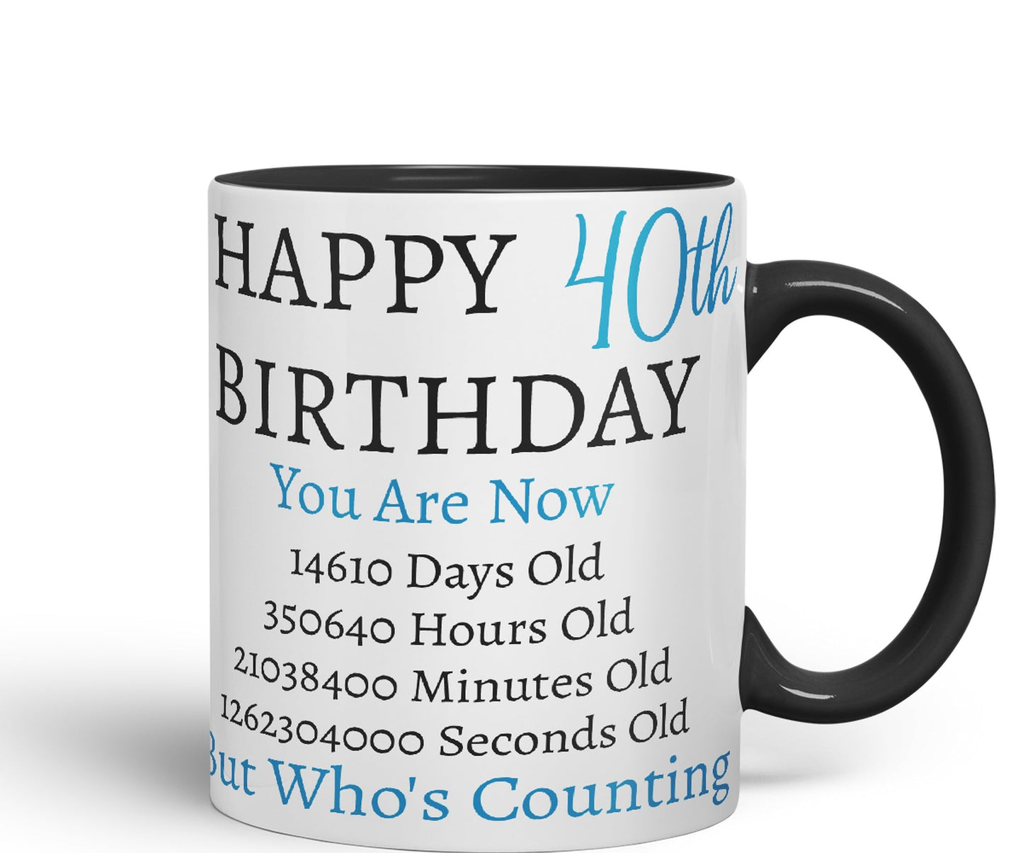 Vixar But Who's Counting Happy 40th Birthday Ceramic Coloured Mug Cup Gift Days Hours Minutes (Blue)