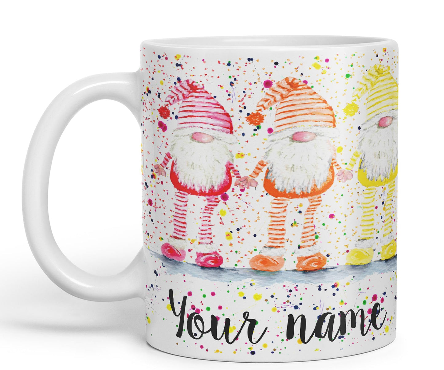 Vixar Personalised with Your Text Rainbow Gonk Watercolour Art Coloured Ceramic Mug Cup Gift 330ml 11oz Custom Work Office Tea Coffee