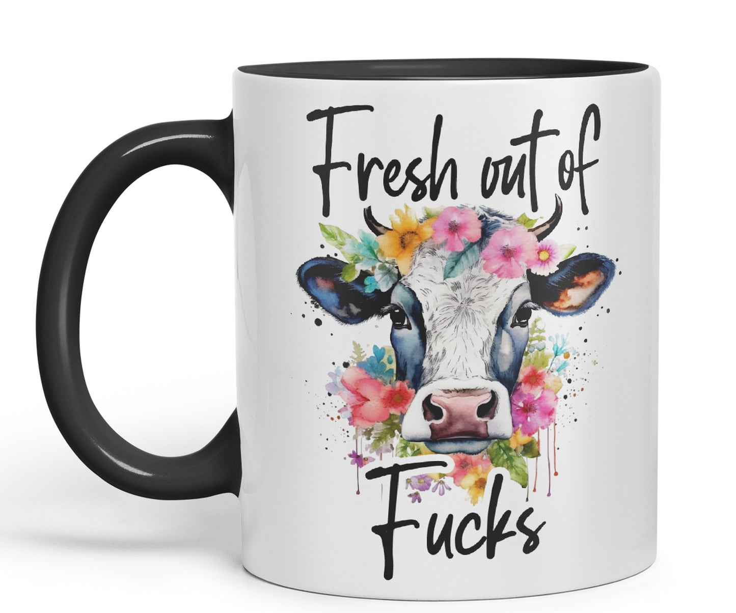 Fresh Out of Fu Cow Joke sarkasm Sarcastic Ceramic Coloured Mug Cup for Tea Coffee Hot Brew 330ml 11Oz Gift