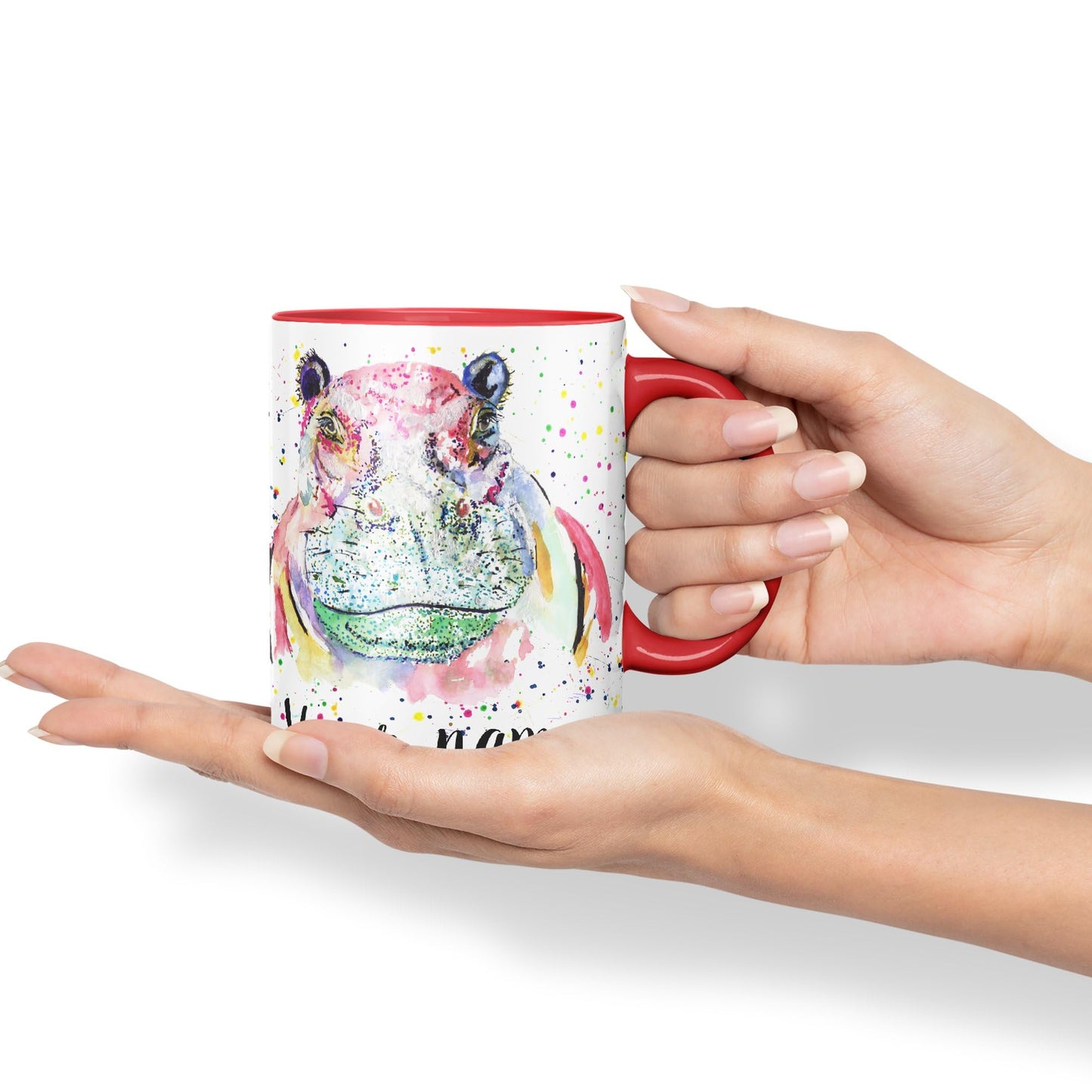 Vixar Personalised with Your Text Hippopotamus Hippo Wild Animals Watercolour Art Coloured Ceramic Mug Cup Gift 330ml 11oz Custom Work Office Tea Coffee