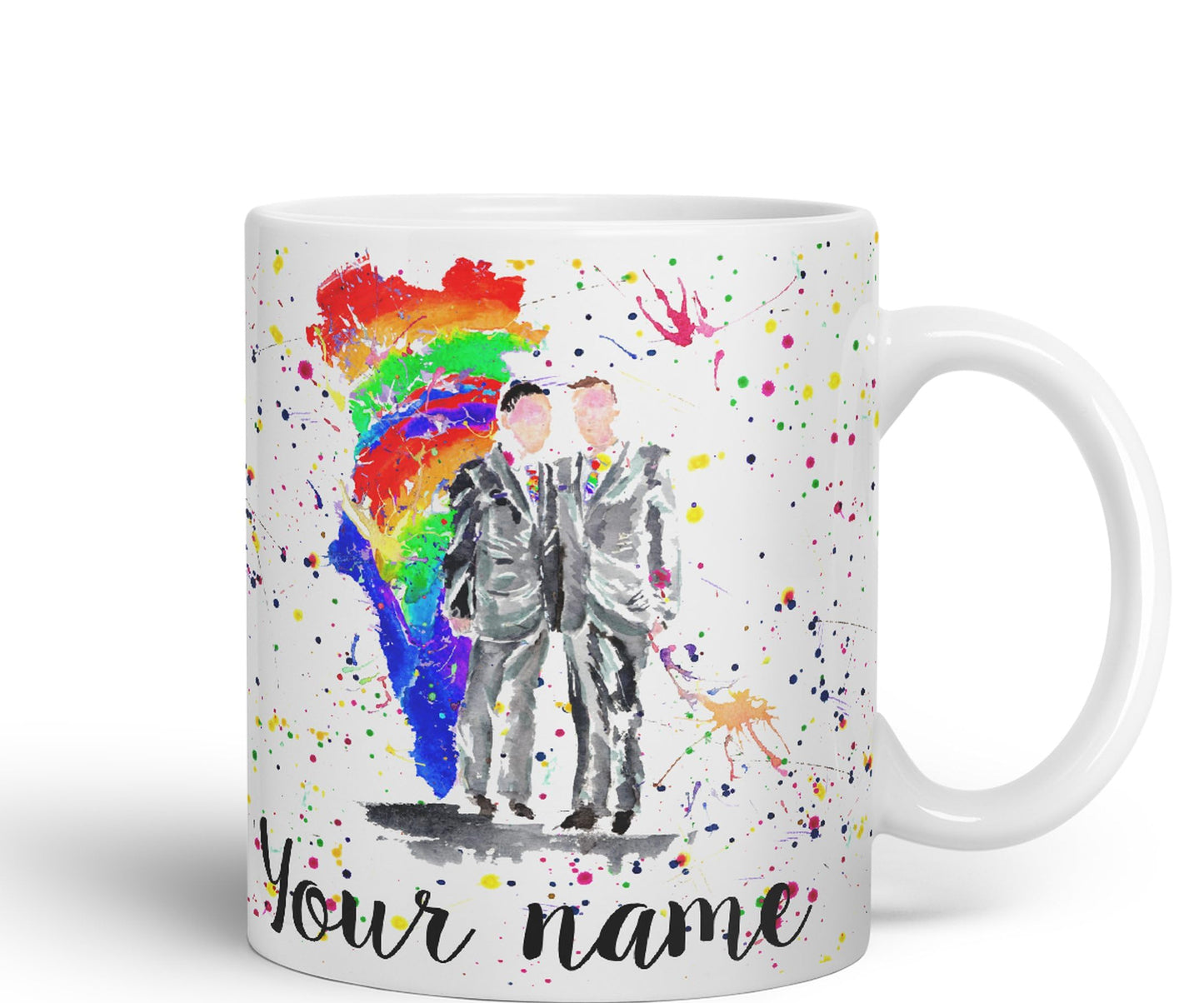 Vixar Personalised with Your Text Wedding Mr and Mr Pride Gay Art Coloured Ceramic Mug Cup Gift 330ml 11oz Custom Work Office Tea Coffee