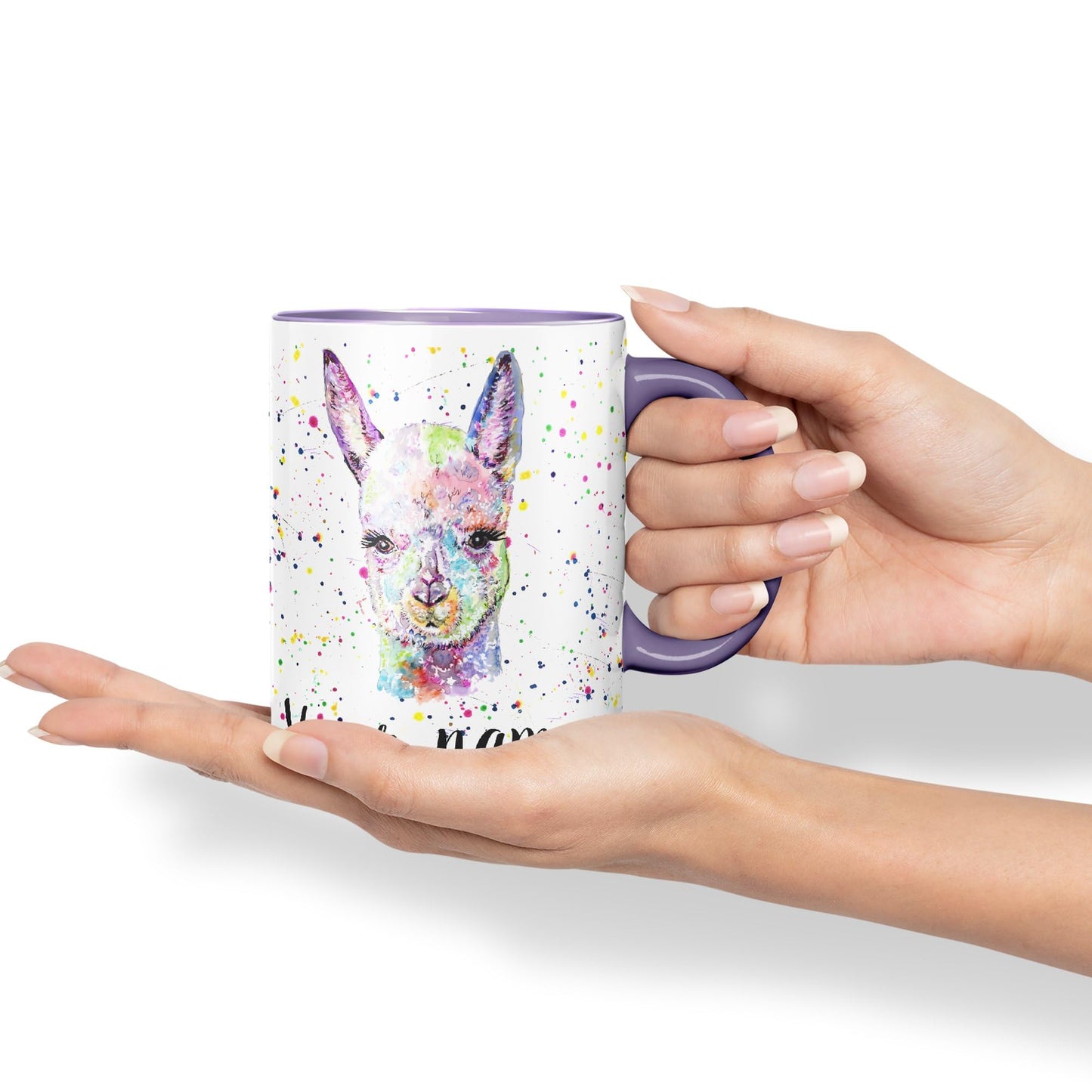 Vixar Personalised with Your Text Alpaca Llama Watercolour Art Coloured Ceramic Mug Cup Gift 330ml 11oz Custom Work Office Tea Coffee