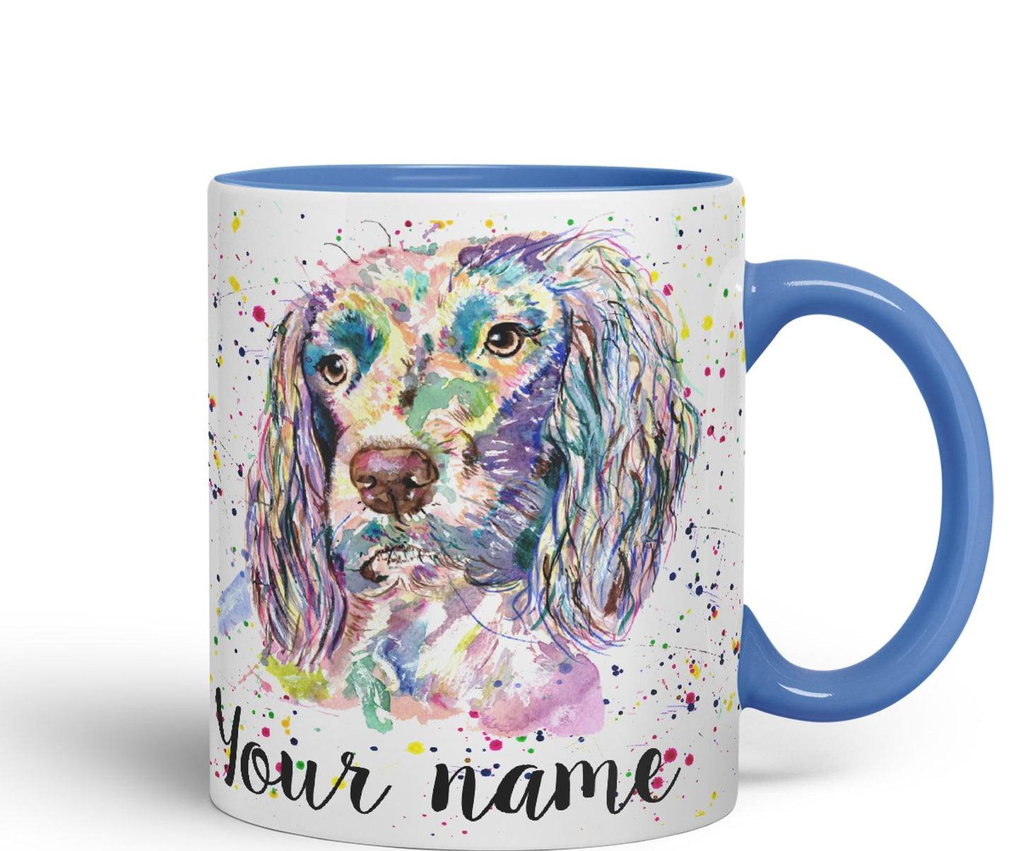 Vixar Personalised with Your Text Spaniel Springer Dog Pet Animals Watercolour Art Coloured Ceramic Mug Cup Gift 330ml 11oz Custom Work Office Tea Coffee (O2)