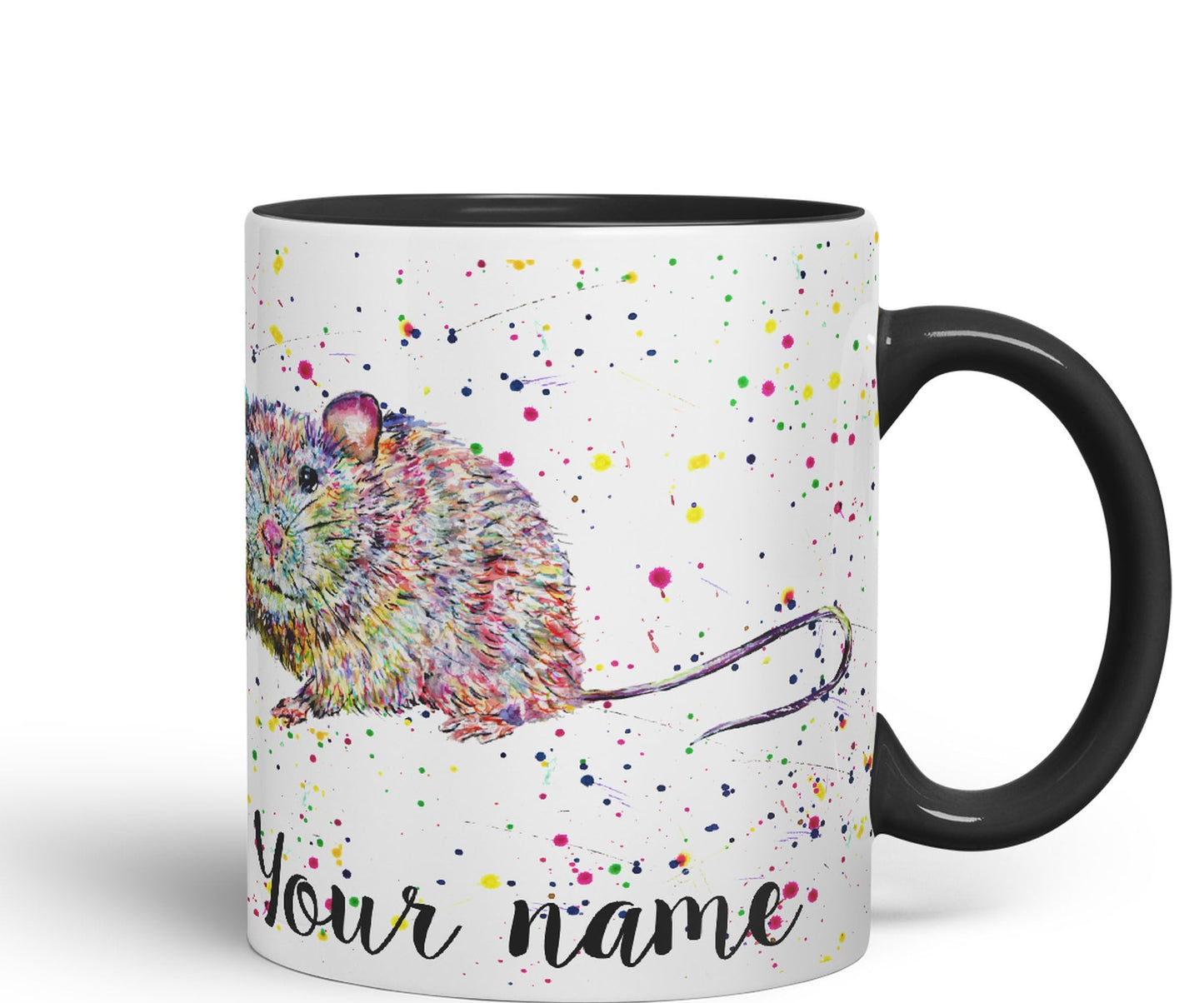 Vixar Personalised with Your Text Rat Rodent Animals Watercolour Art Coloured Ceramic Mug Cup Gift 330ml 11oz Custom Work Office Tea Coffee (O2)