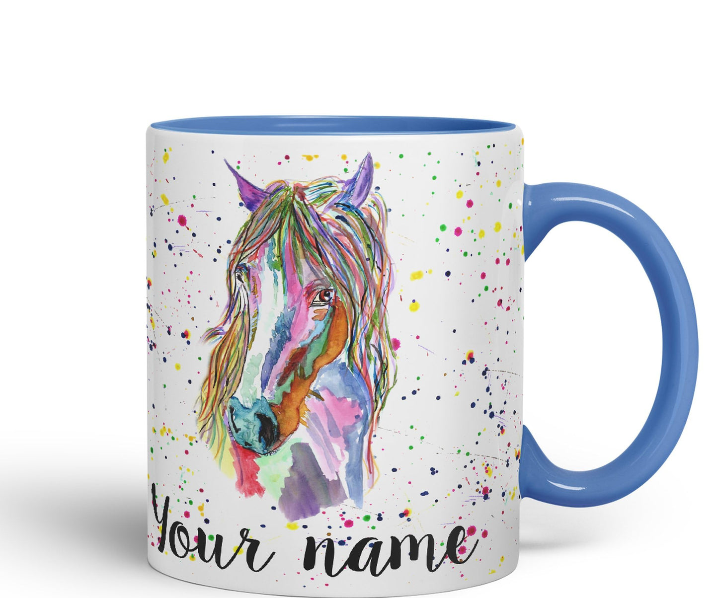 Vixar Personalised with Your Text Horse Farm Animals Watercolour Art Coloured Ceramic Mug Cup Gift 330ml 11oz Custom Work Office Tea Coffee